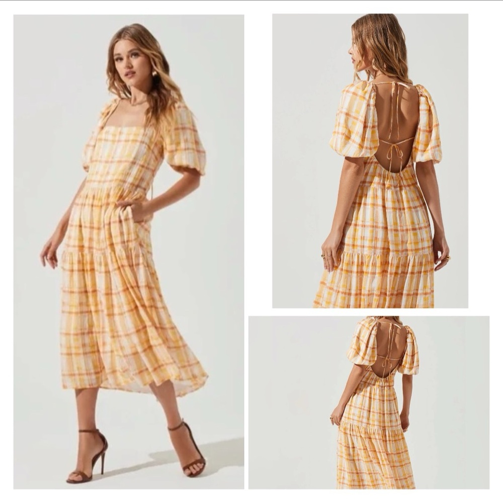 NWT ASTR The Label Ilana Puff Sleeve Tiered Midi Dress MEDIUM